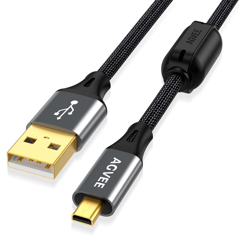 AGVEE 4ft USB Mini 8 Pin Charger Transfer Cable for Nikon UC-E6/E16/E17/E23 Camera Coolpix L22 B500 AW100 D750 D3300 D3200 S9500 S9300 S9100 S6800 S6200, Sony Cybershot W830 W800, Dark Gray - Image 1